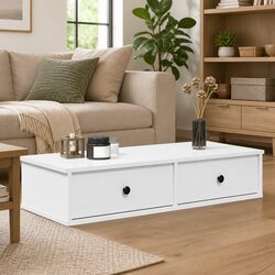 Wall Shelf with Drawers White 100x37.5x19 cm Storage Cabinet Engineered Wood