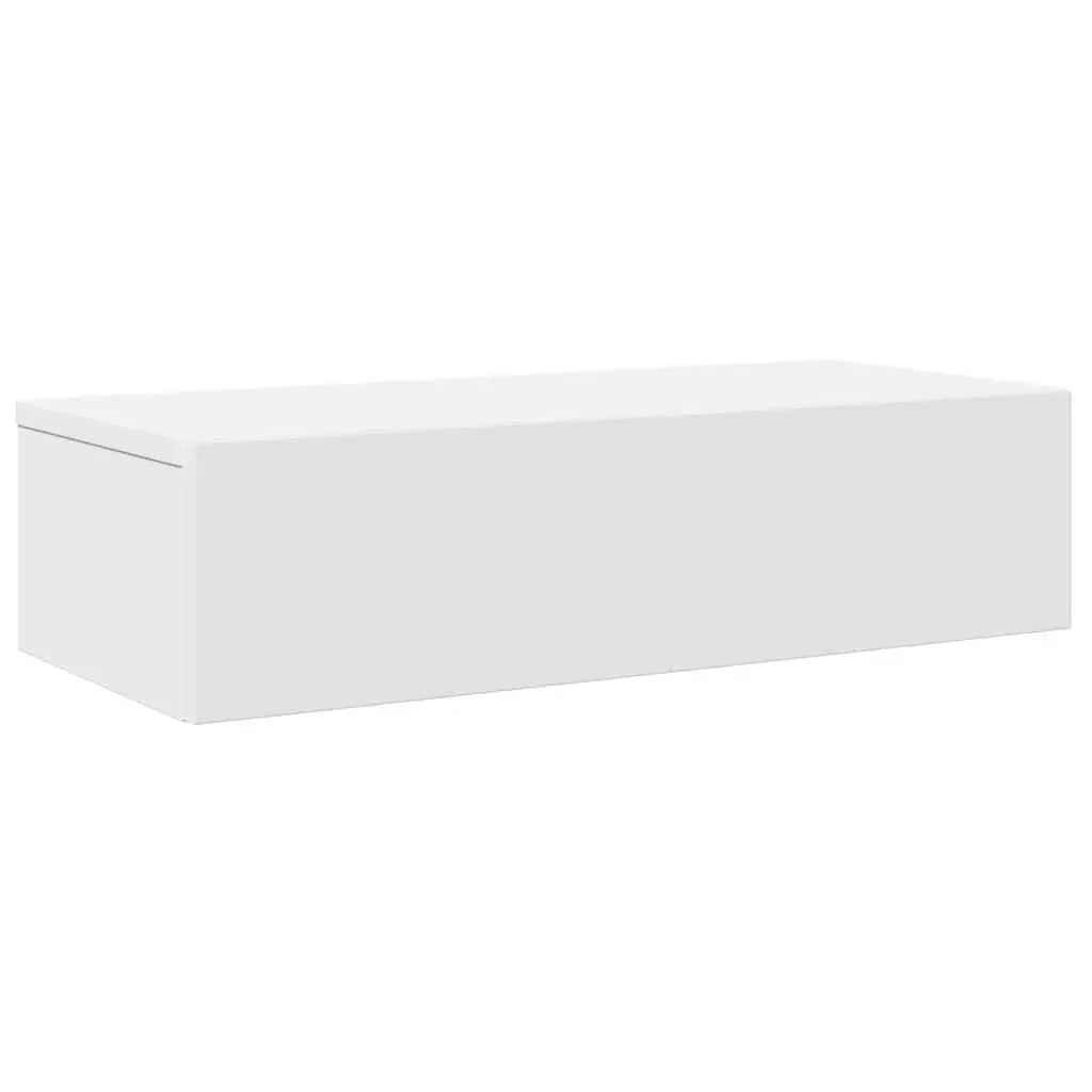 Wall Shelf with Drawers White Floating Storage Cabinet Organiser Bedroom Living