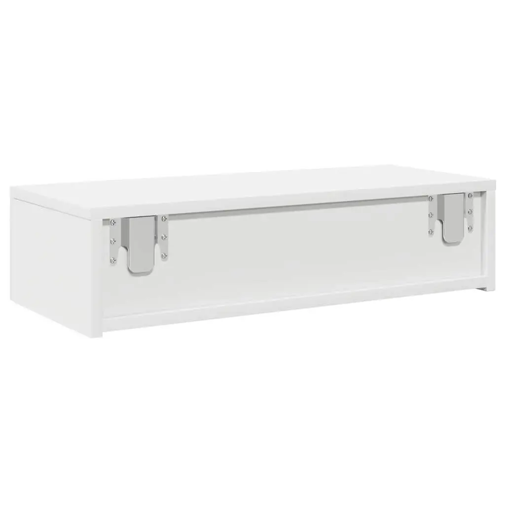 Wall Shelf with Drawers White Floating Storage Cabinet Organiser Bedroom Living