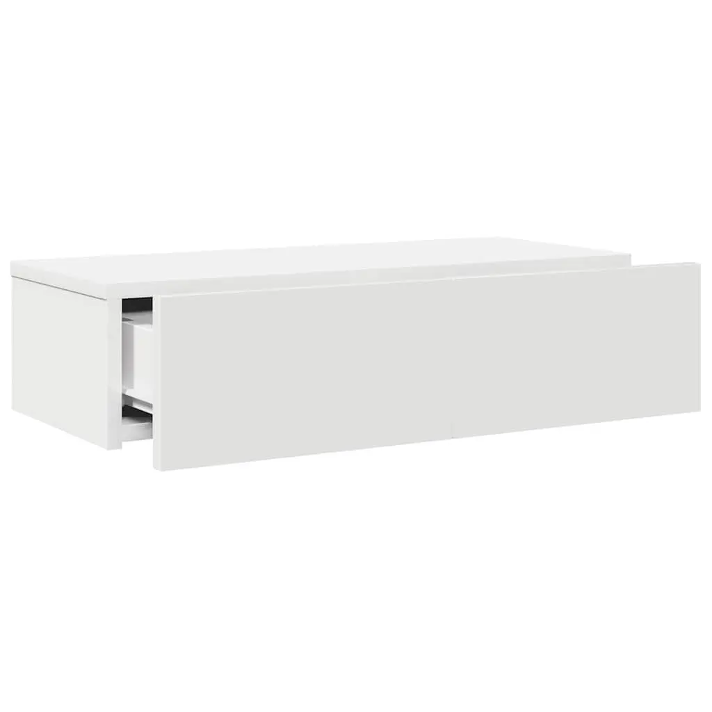 Wall Shelf with Drawers White Floating Storage Cabinet Organiser Bedroom Living