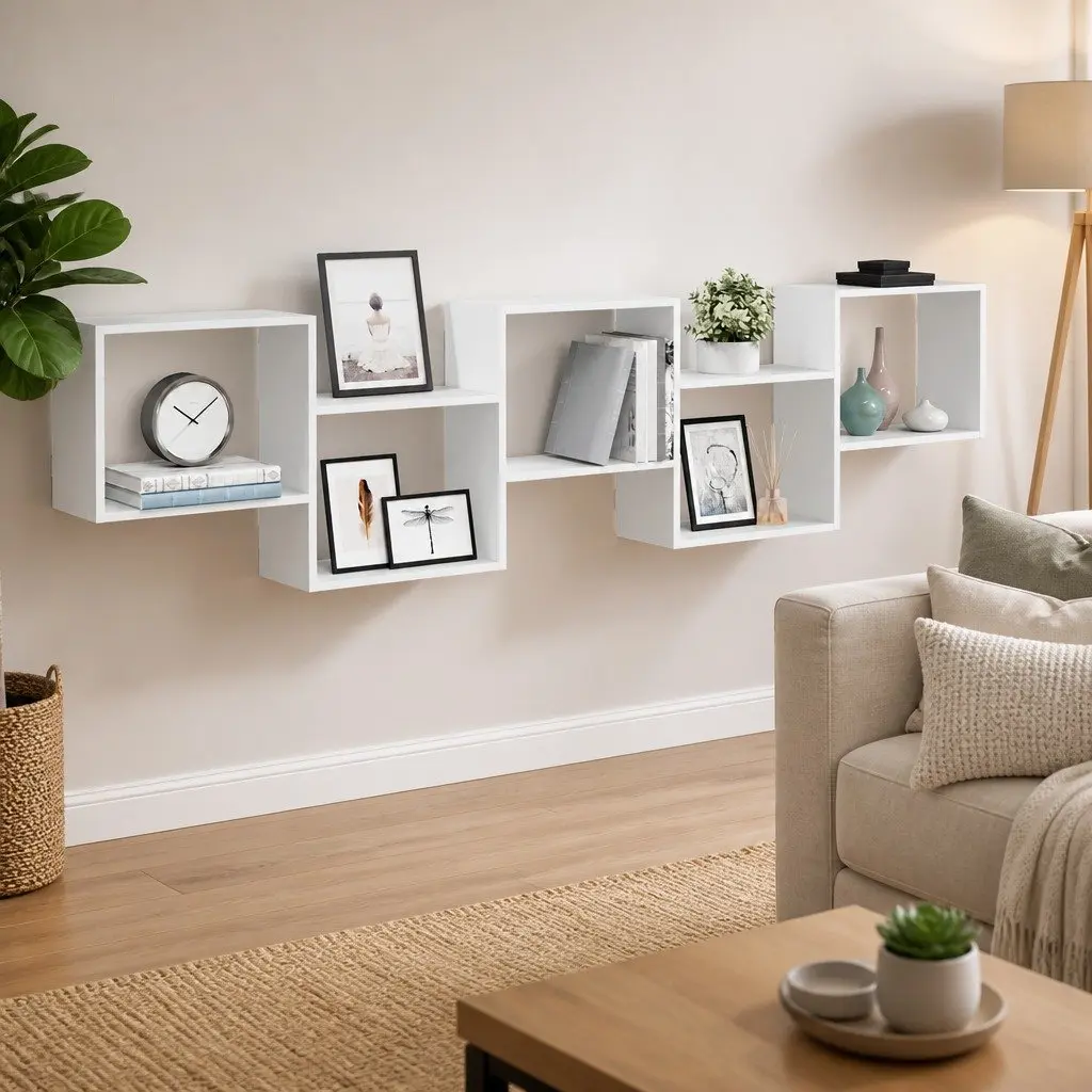 Wall Cube Shelf 5 Compartments Floating Storage Organizer Home Decor White