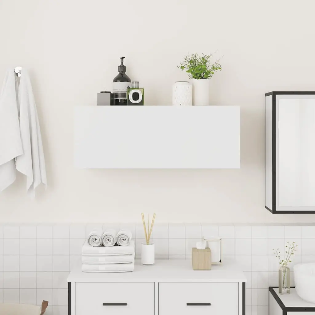 Bathroom Wall Cabinet White Engineered Wood Storage Unit 80x25x30cm