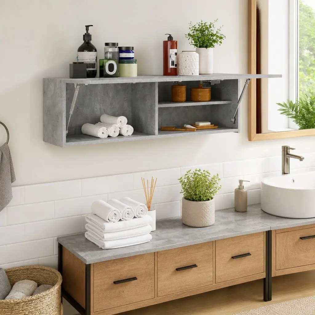 Bathroom Wall Cabinet Grey Engineered Wood 100x25x30 cm