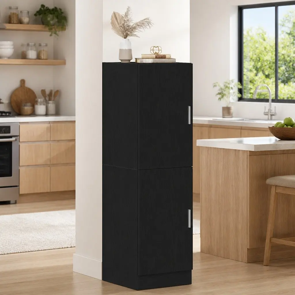 Kitchen Cabinet Black Storage Unit with Doors Shelves Engineered Wood