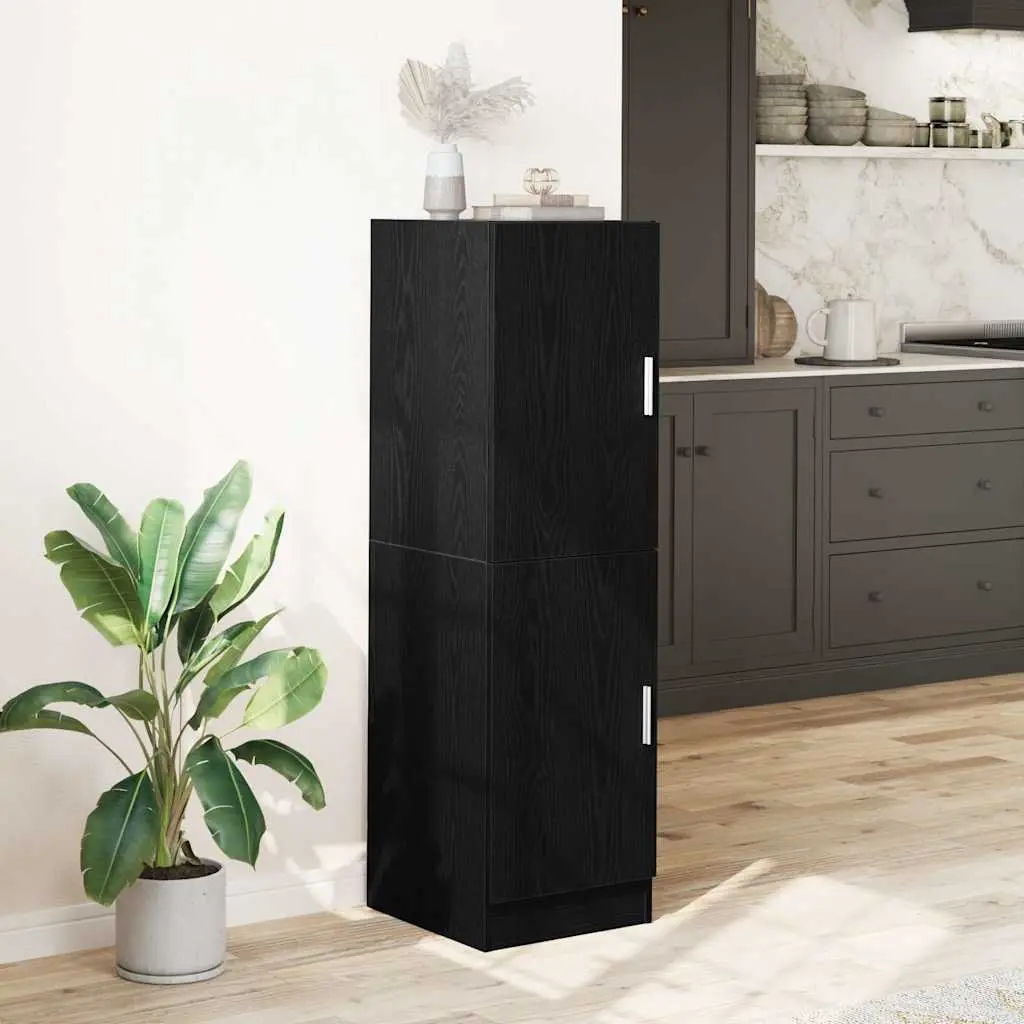 Kitchen Cabinet Black Storage Unit with Doors Shelves Engineered Wood
