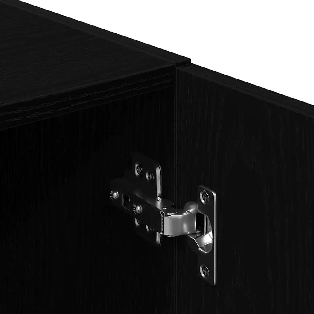 Kitchen Cabinet Black Storage Unit with Doors Shelves Engineered Wood