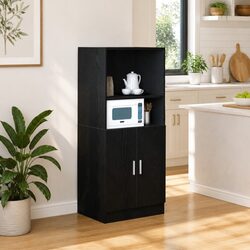 Kitchen Cabinet Black Storage Organizer Engineered Wood Cupboard with Doors