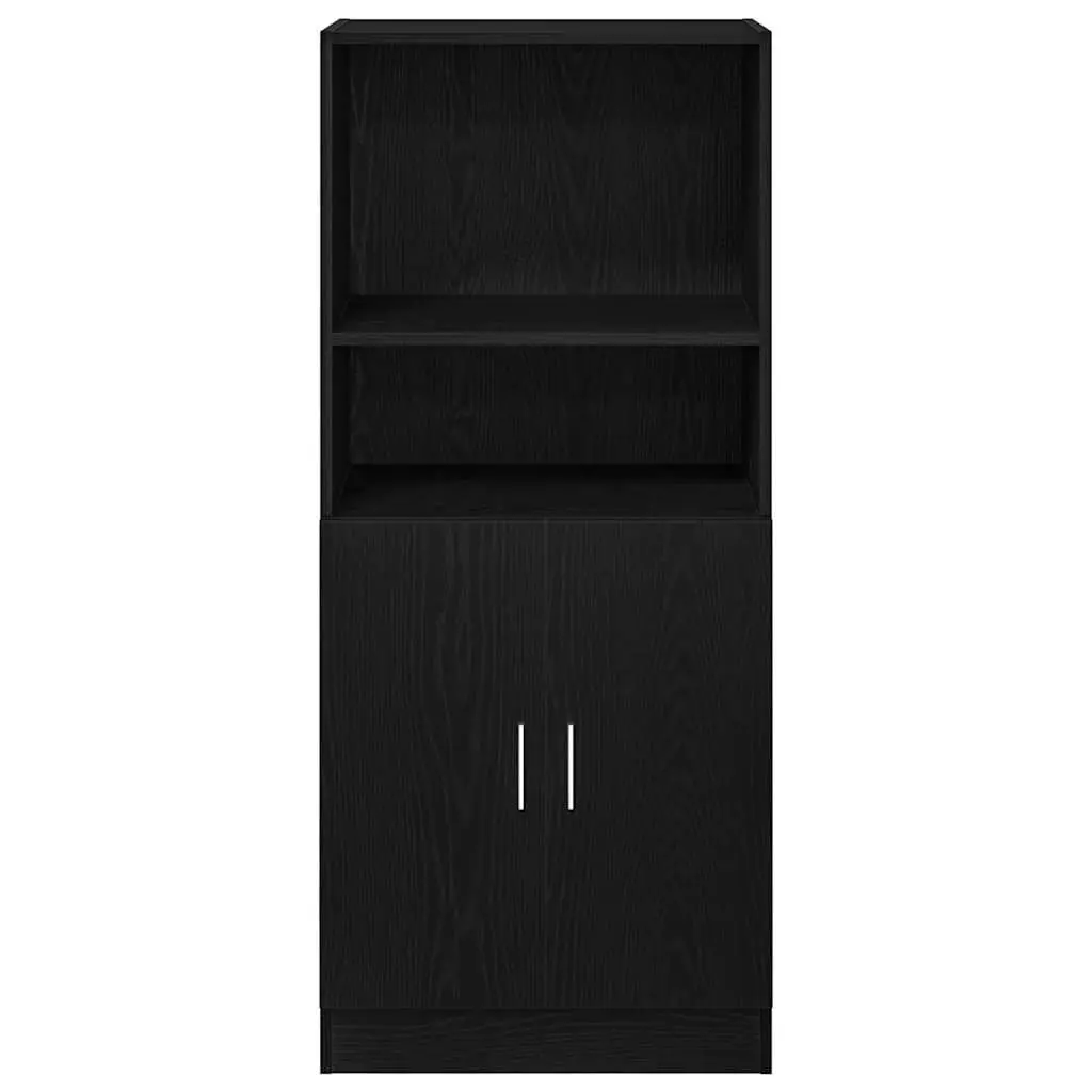 Engineered Wood Kitchen Cabinet Black Storage Organizer with Doors 57x41.5x131.5cm
