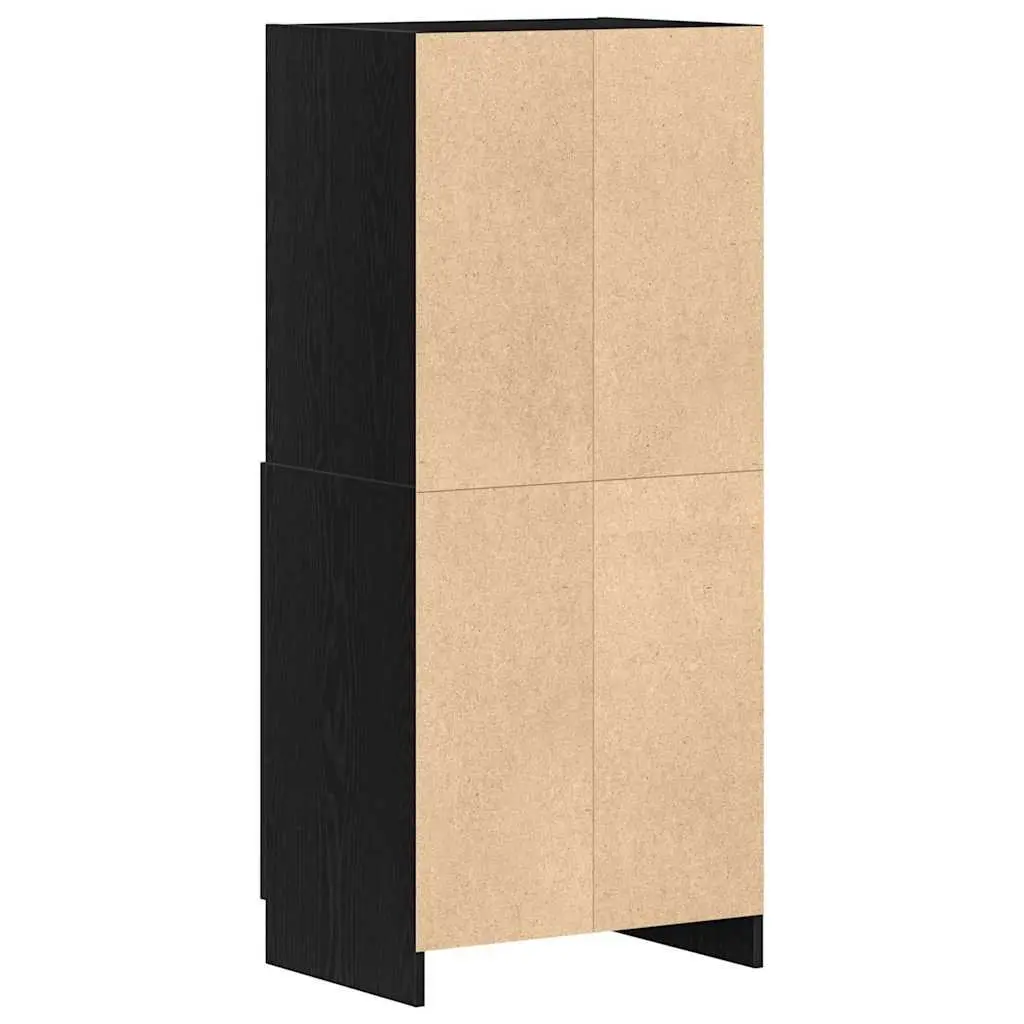 Engineered Wood Kitchen Cabinet Black Storage Organizer with Doors 57x41.5x131.5cm
