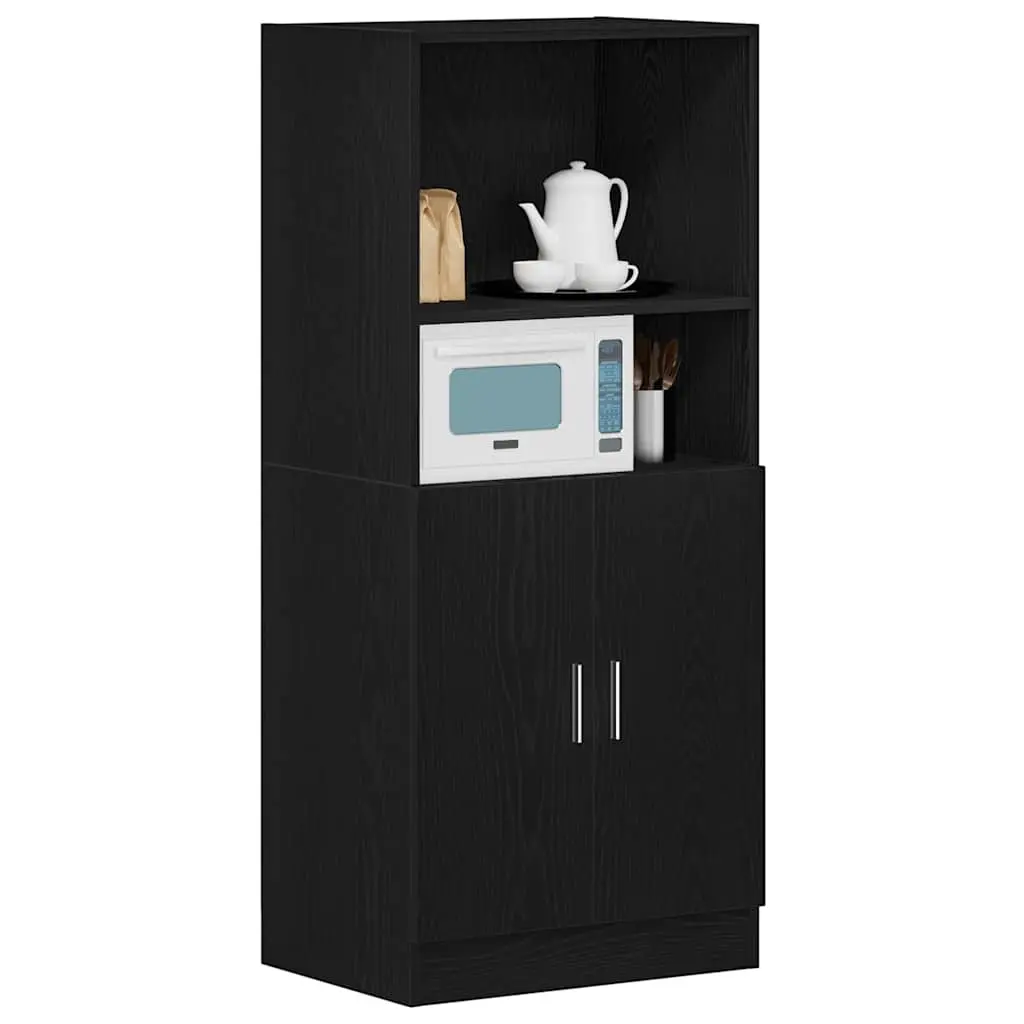 Engineered Wood Kitchen Cabinet Black Storage Organizer with Doors 57x41.5x131.5cm