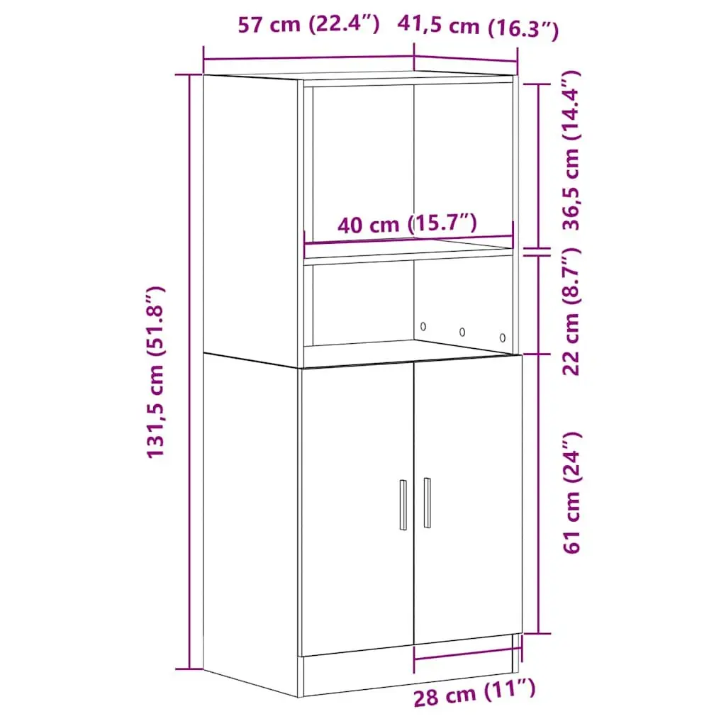 Engineered Wood Kitchen Cabinet Black Storage Organizer with Doors 57x41.5x131.5cm