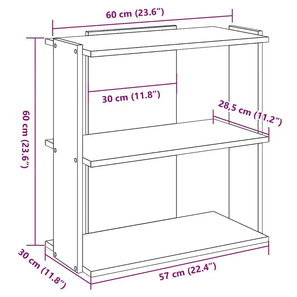3-Tier Bookcase White Storage Shelving Unit 60x30x60cm