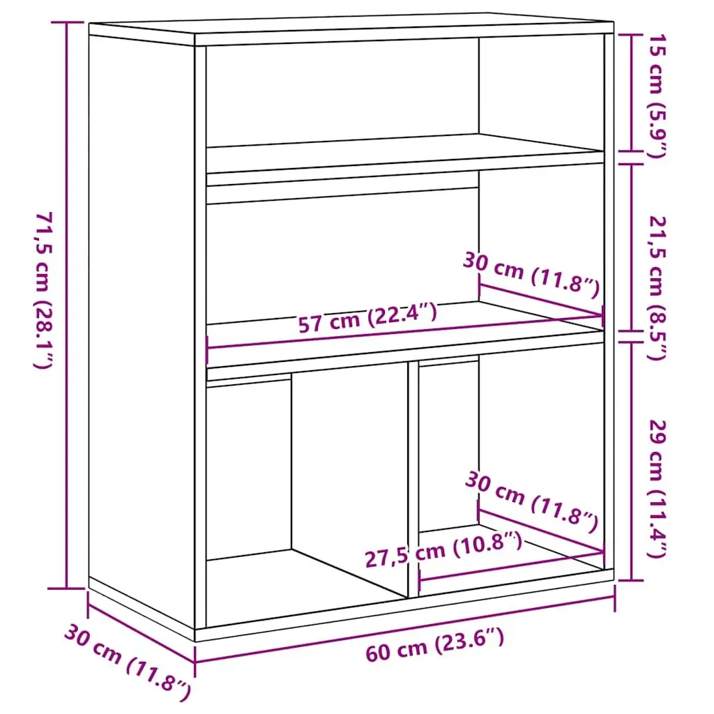 Book Cabinet White Engineered Wood 60x30x71.5 cm Storage Shelf Organiser Home