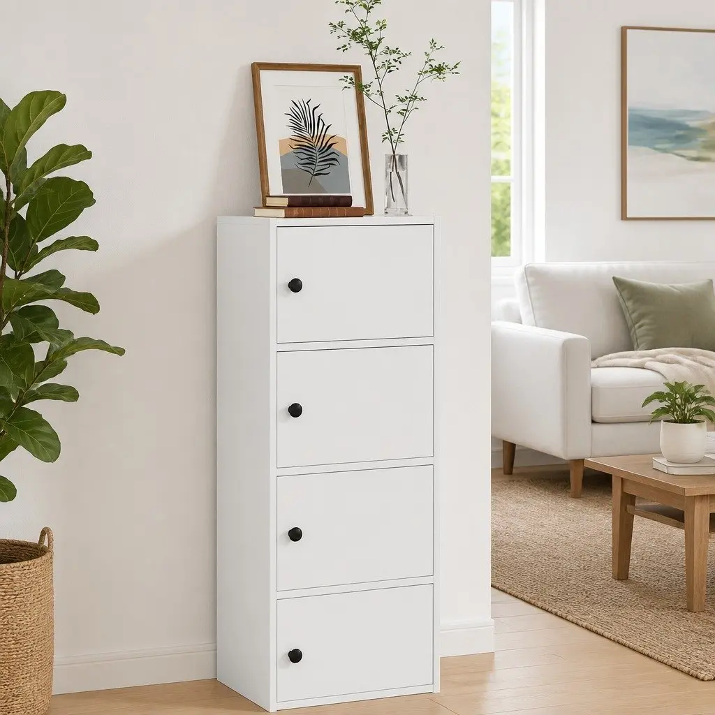 Bookcase White Engineered Wood 40x24x102cm Storage Cabinet with Doors