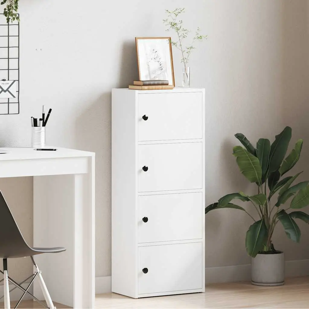Bookcase White Engineered Wood 40x24x102cm Storage Cabinet with Doors
