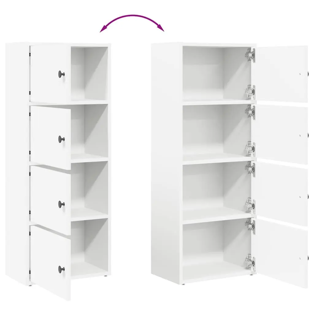 Bookcase White Engineered Wood 40x24x102cm Storage Cabinet with Doors