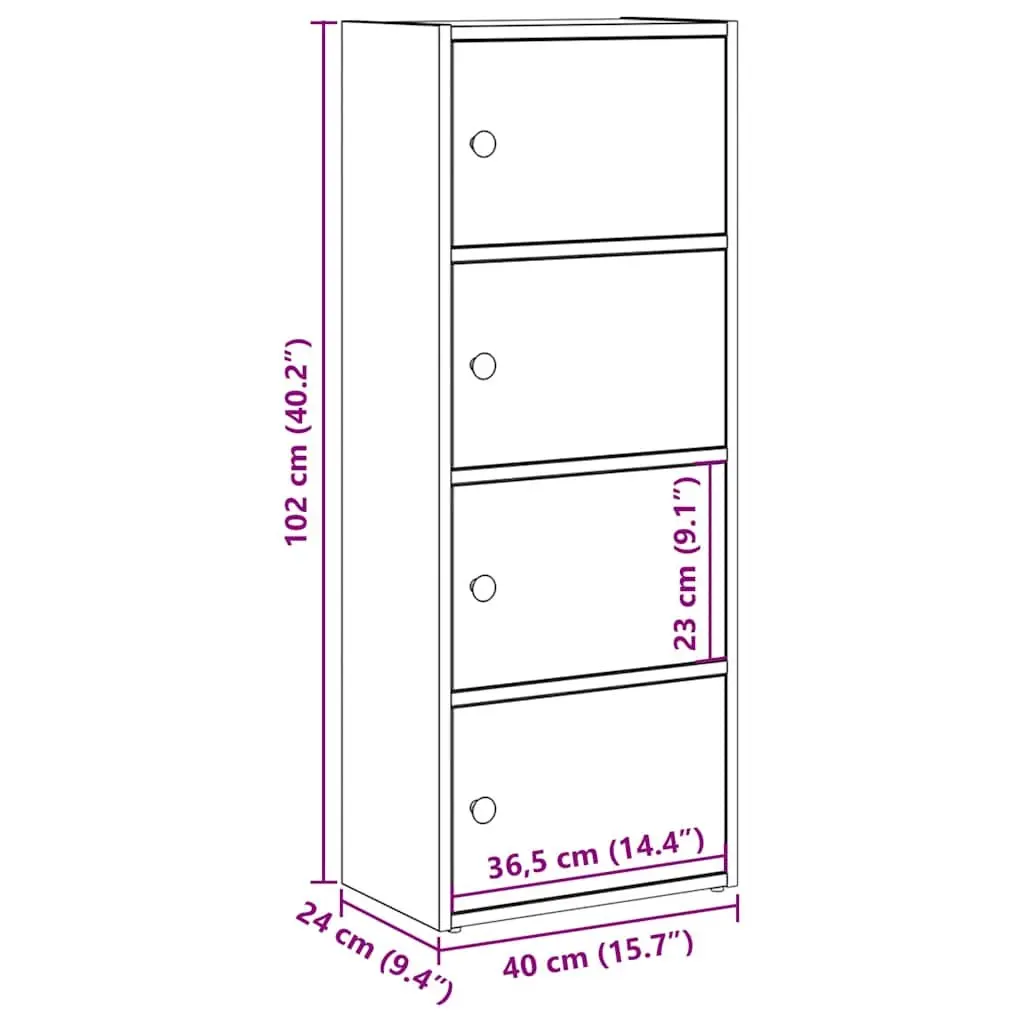 Bookcase White Engineered Wood 40x24x102cm Storage Cabinet with Doors