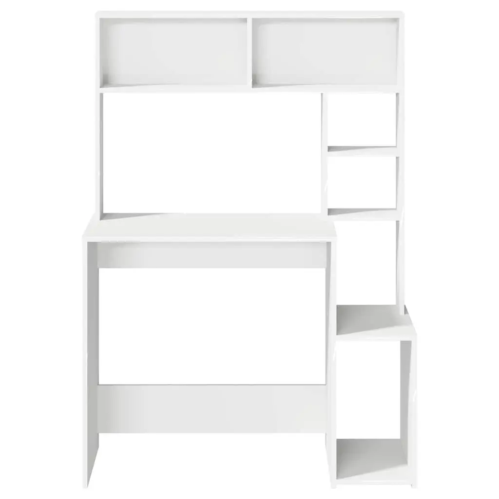 White Desk with Shelves Storage Engineered Wood 100W x 45D x 140H cm