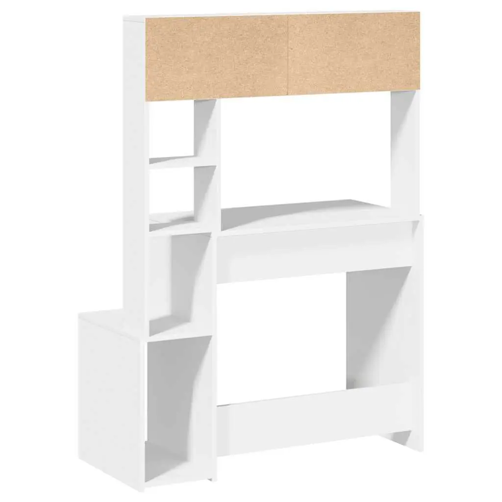 White Desk with Shelves Storage Engineered Wood 100W x 45D x 140H cm