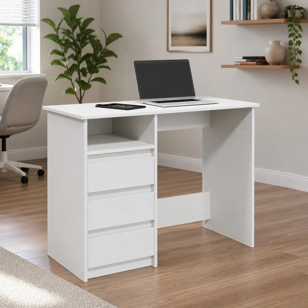 Engineered Wood Desk White Spacious Storage 102x50x75cm