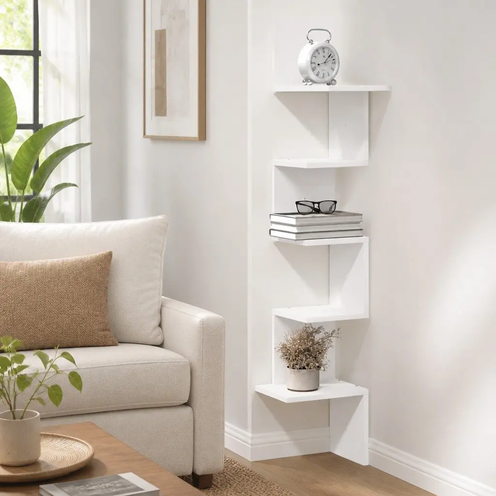 Wall Corner Shelf White 32x32x127.5 cm Storage Display Shelving Unit