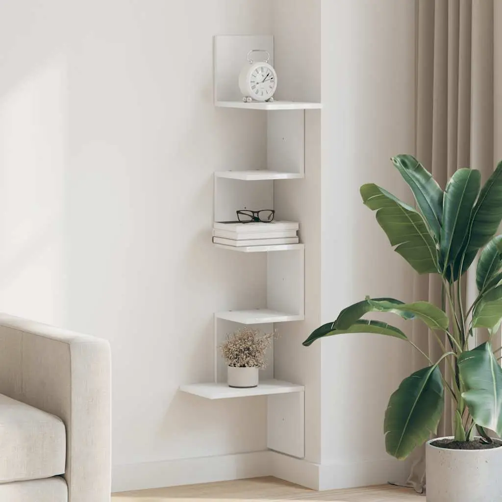 Wall Corner Shelf White 32x32x127.5 cm Storage Display Shelving Unit
