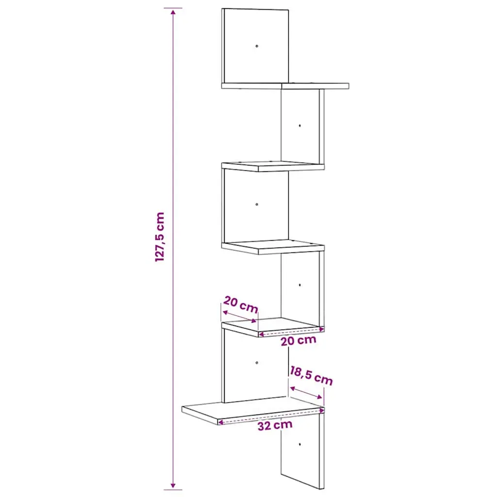 Wall Corner Shelf White 32x32x127.5 cm Storage Display Shelving Unit