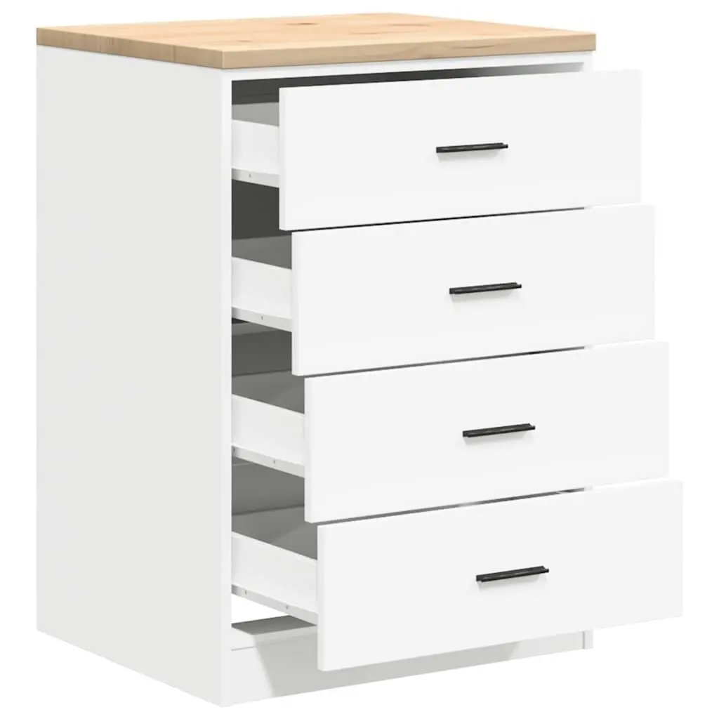 Garage Storage Cabinet White Pine Wood 60x51x85cm Tool Cabinet 4 Drawers