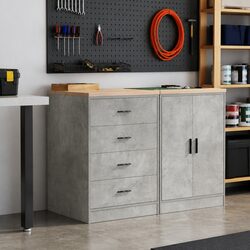 Garage Storage Cabinet Grey 60x51x85cm Solid Wood Pine Drawers Workshop Tool