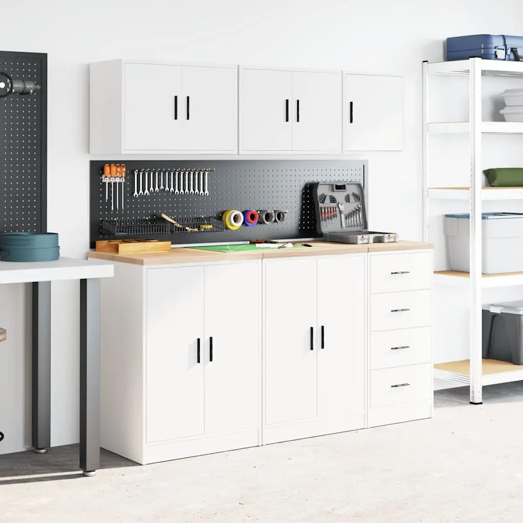 Garage Wall Cabinet White Engineered Wood Storage Organizer