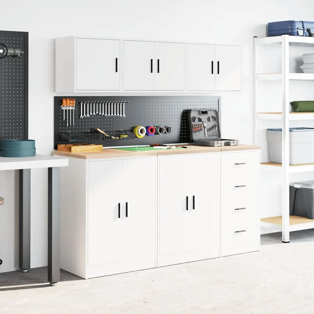 Garage Wall Cabinet White Engineered Wood Storage Cupboard