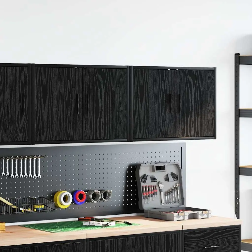 Garage Wall Cabinets 2 pcs Black Storage Cabinet Industrial Organiser