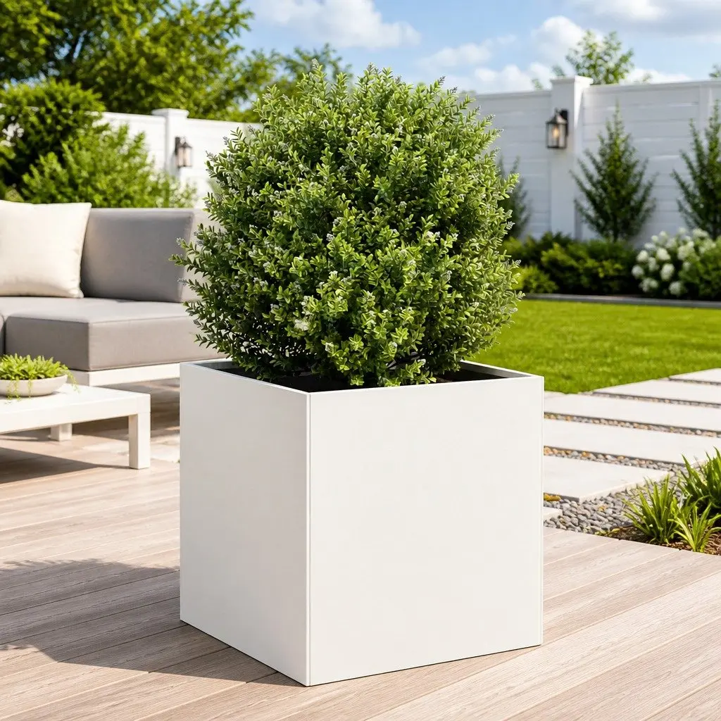 Raised Planter Box Cold-rolled Steel White 40x40x40cm Garden Flower Bed Outdoor
