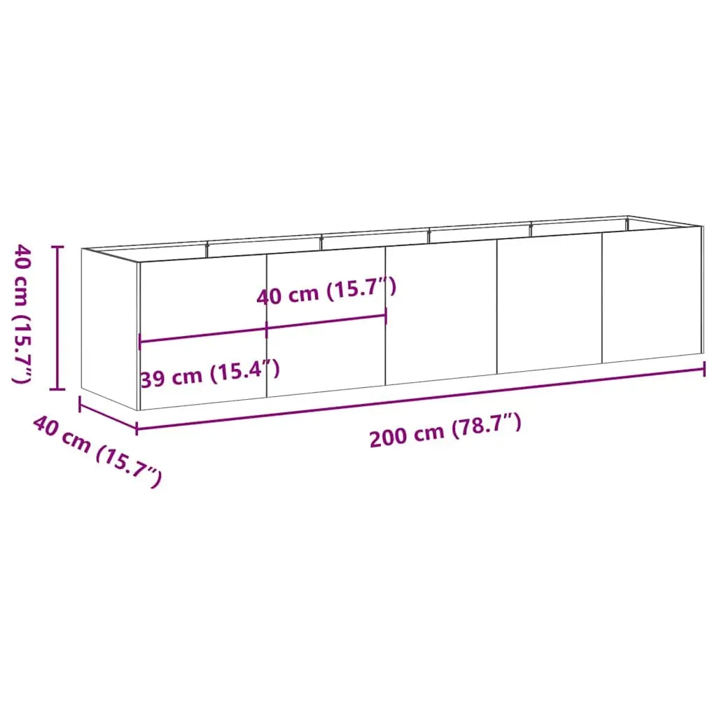 Planter Cold-Rolled Steel Black 200x40x40 cm Raised Garden Bed Outdoor