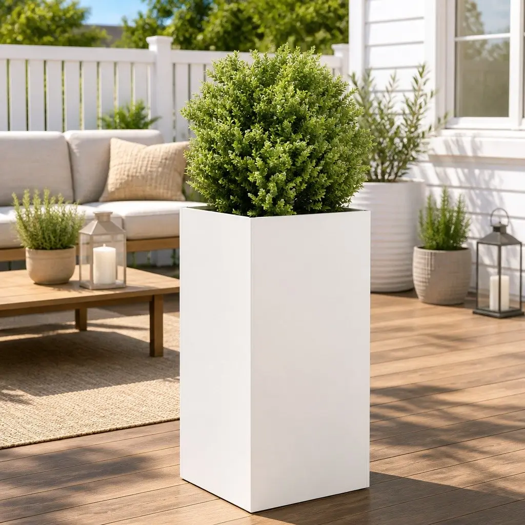 White Cold-rolled Steel Planter 40x40x80 cm