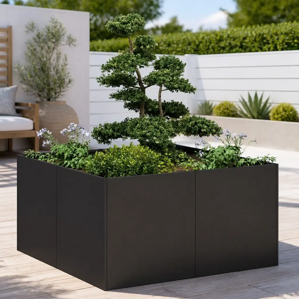 Planter Cold-rolled Steel Black 80x80x40 cm Raised Bed Garden Outdoor Patio