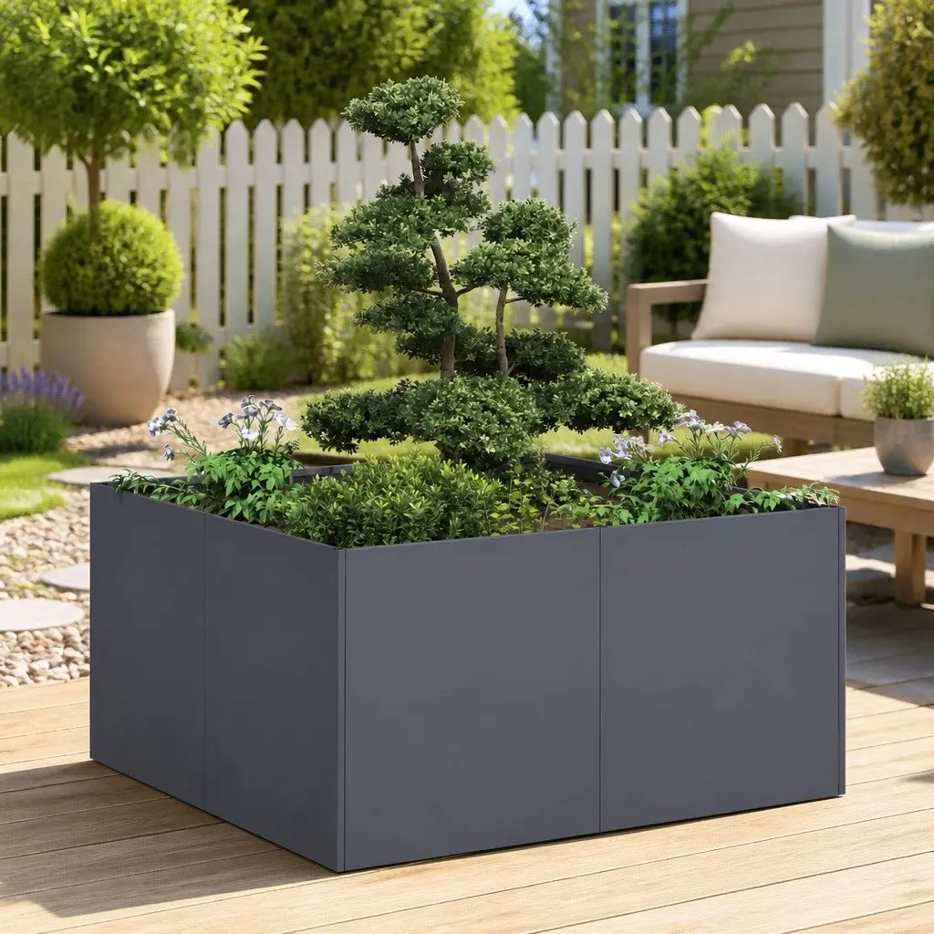 Raised Garden Planter Box Cold-rolled Steel Anthracite 80x80x40cm