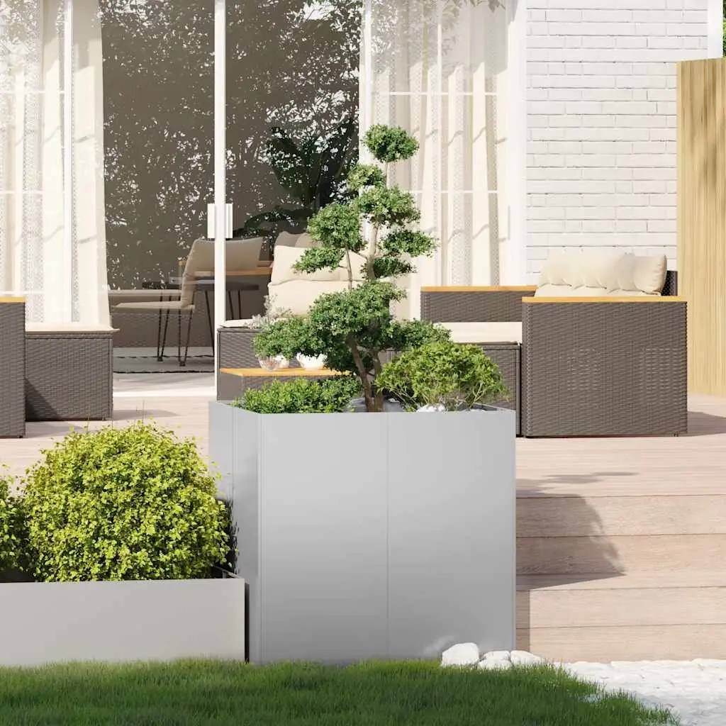 Galvanised Steel Outdoor Planter Box 80x80x80 cm Raised Garden Bed Silver