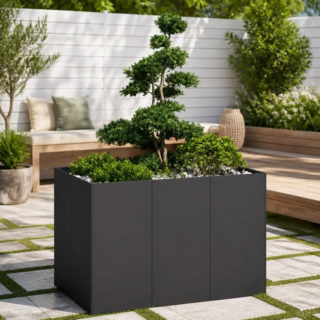 Steel Planter Box Durable Cold-Rolled Steel 120x80x80cm Black Outdoor Patio