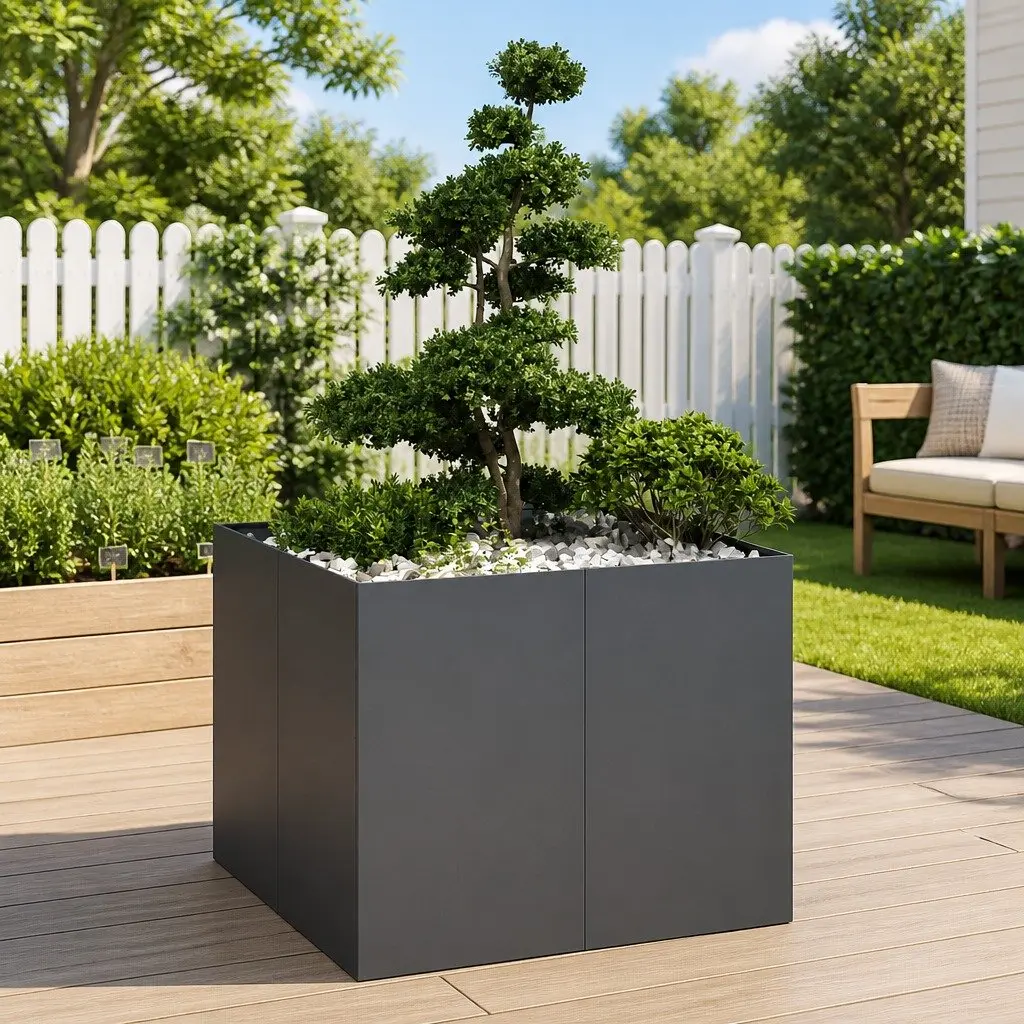Steel Raised Planter Box Anthracite Open Bottom 100L x 100W x 80H cm