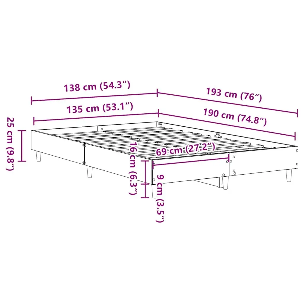 Bed Frame No Mattress 135x190 cm Double Size Bedroom Furniture Engineered Wood