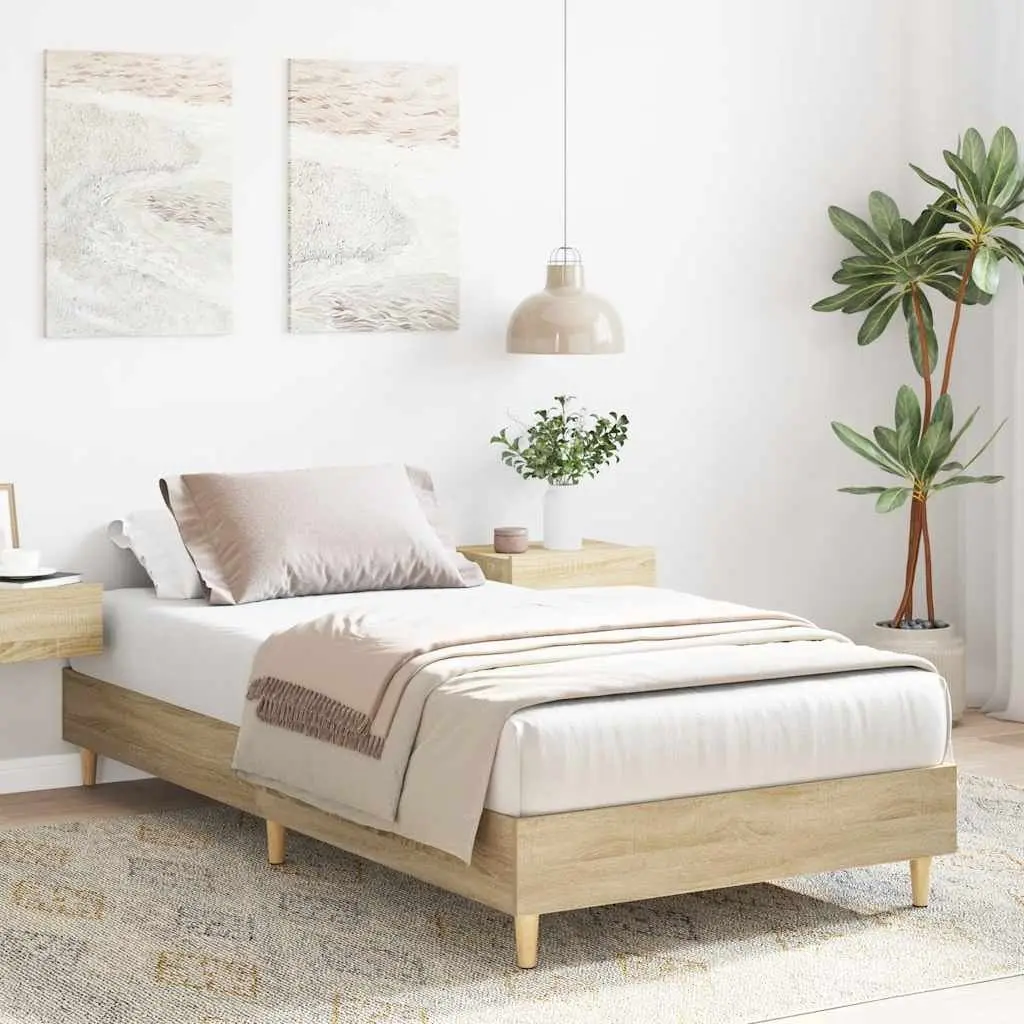 Bed Frame Sonoma Oak Engineered Wood Slatted Base 90x190 cm