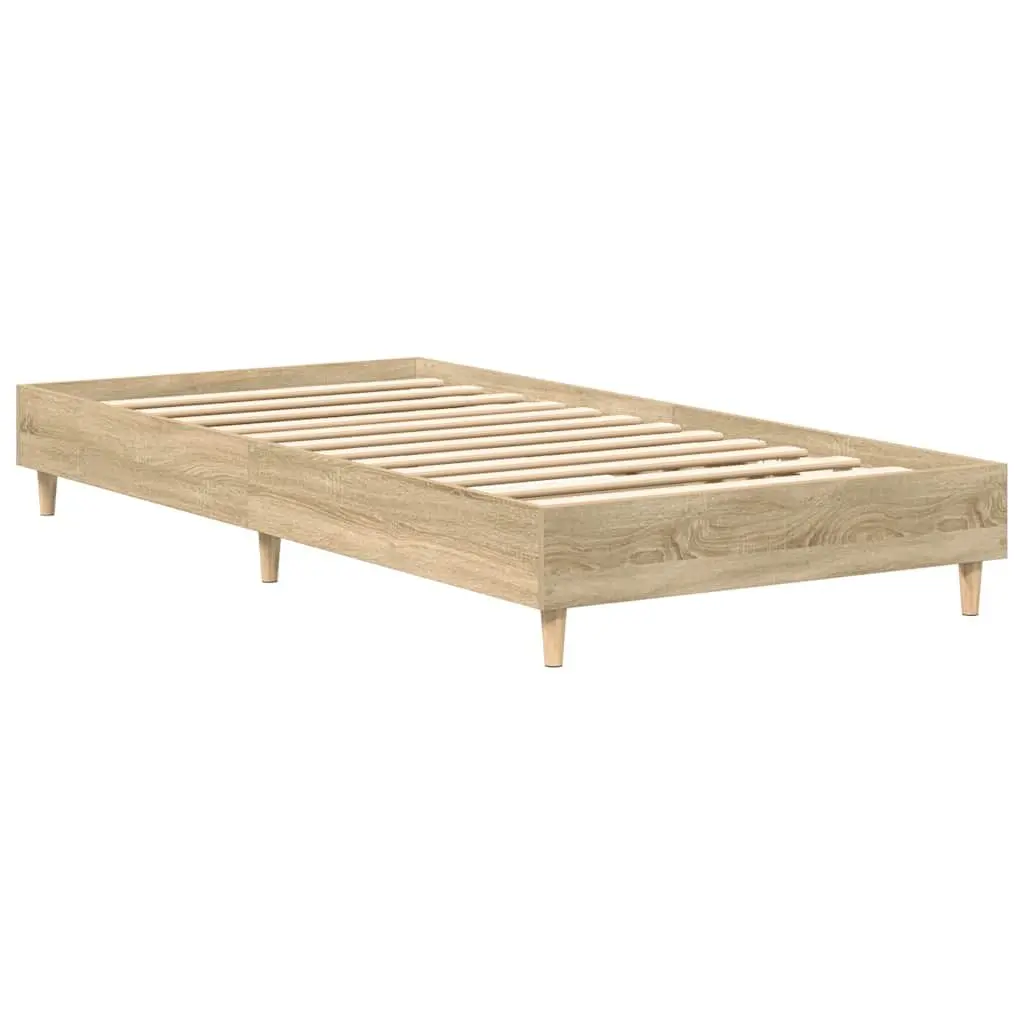 Bed Frame Sonoma Oak Engineered Wood Slatted Base 90x190 cm