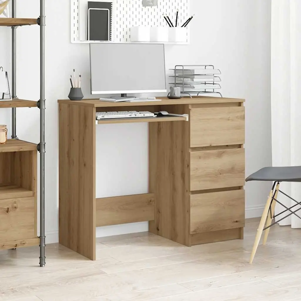 Office Desk Modern 90x45x76cm with 3 Drawers Engineered Wood Brown