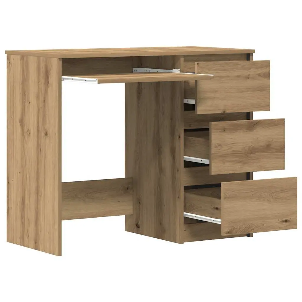 Office Desk Modern 90x45x76cm with 3 Drawers Engineered Wood Brown