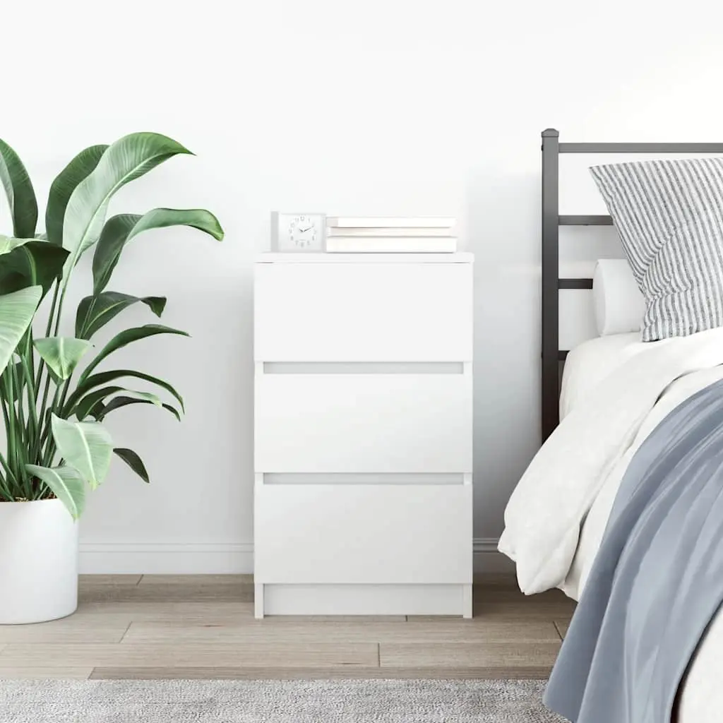 Bedside Cabinet White 3 Drawers 39x35x65cm