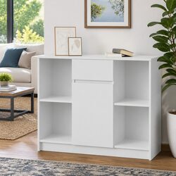 White Sideboard Cabinet with Drawer Storage Buffet Engineered Wood Furniture