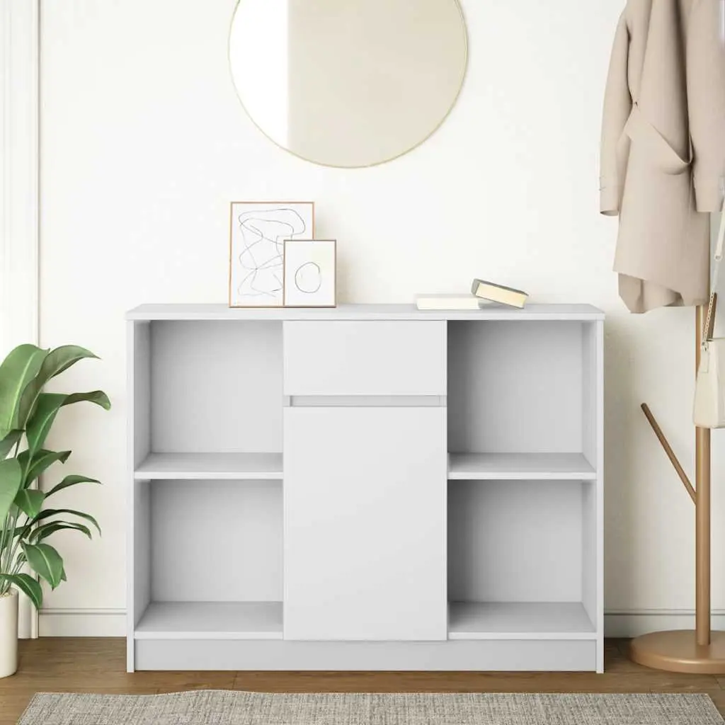 White Sideboard Cabinet with Drawer Storage Engineered Wood 101cm W x 35cm D x 76cm H