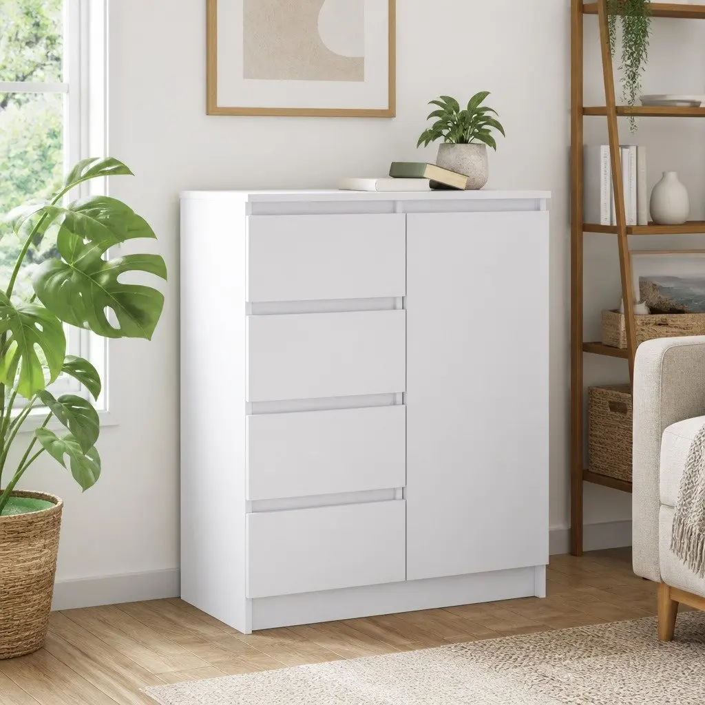 White Sideboard Cabinet with Drawers Shelf Door Storage Furniture Living Room