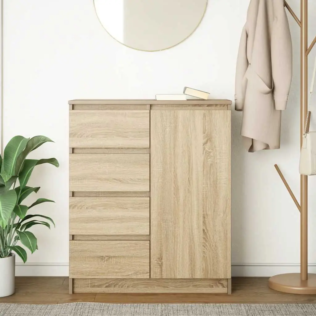 Sideboard Storage Cabinet with Drawers and Door Brown Engineered Wood 71W x 35D x 84H cm